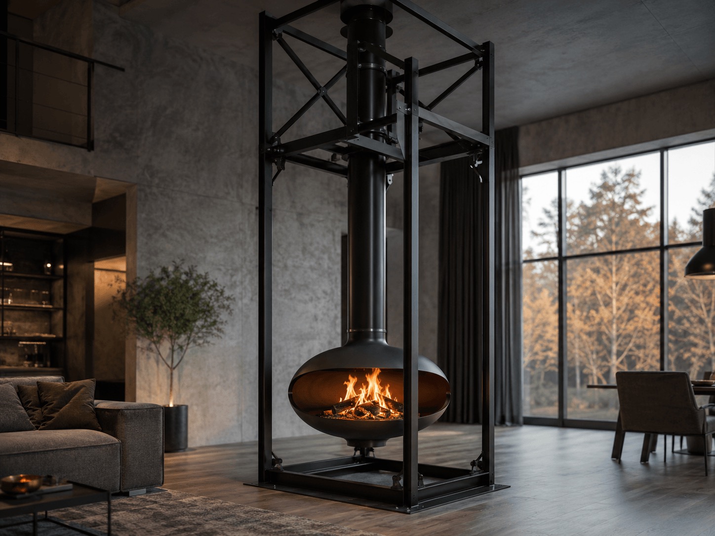 Каркас підвісного каміна в стилі loft
