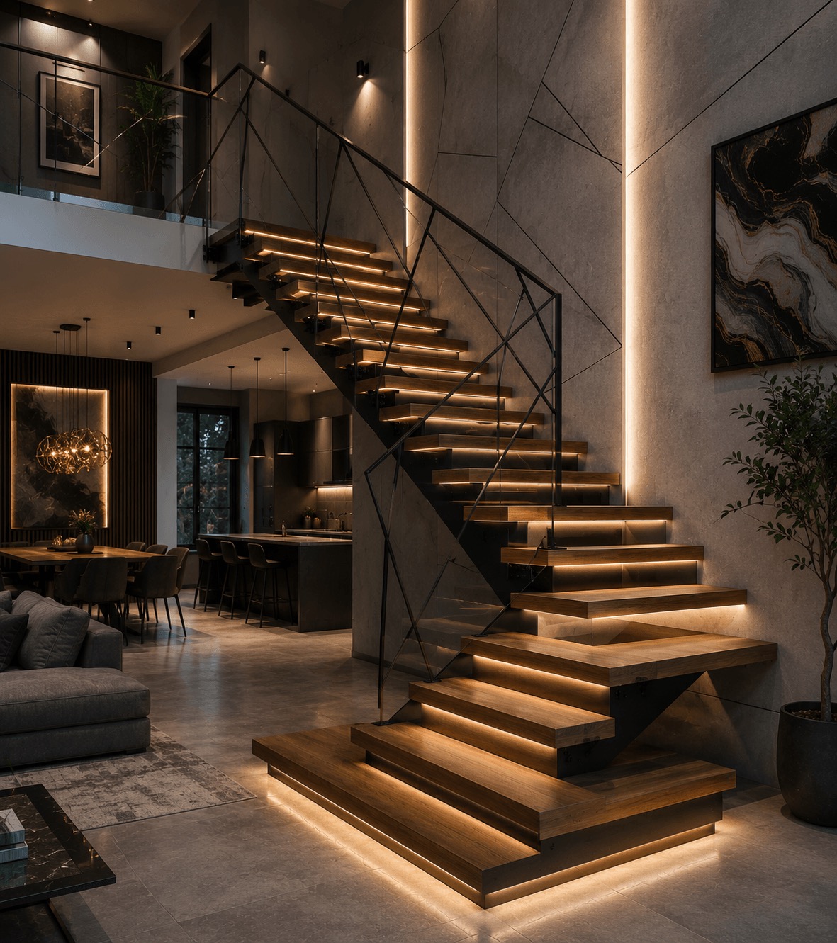 Сходи в стилі loft з металу у сучасному інтерʼєрі