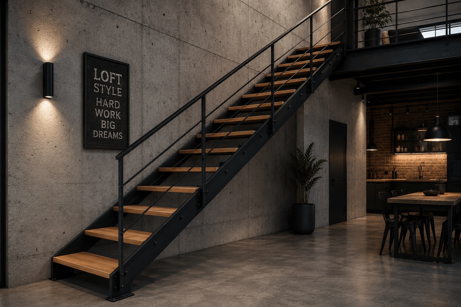 Прямі металеві сходи в стилі loft